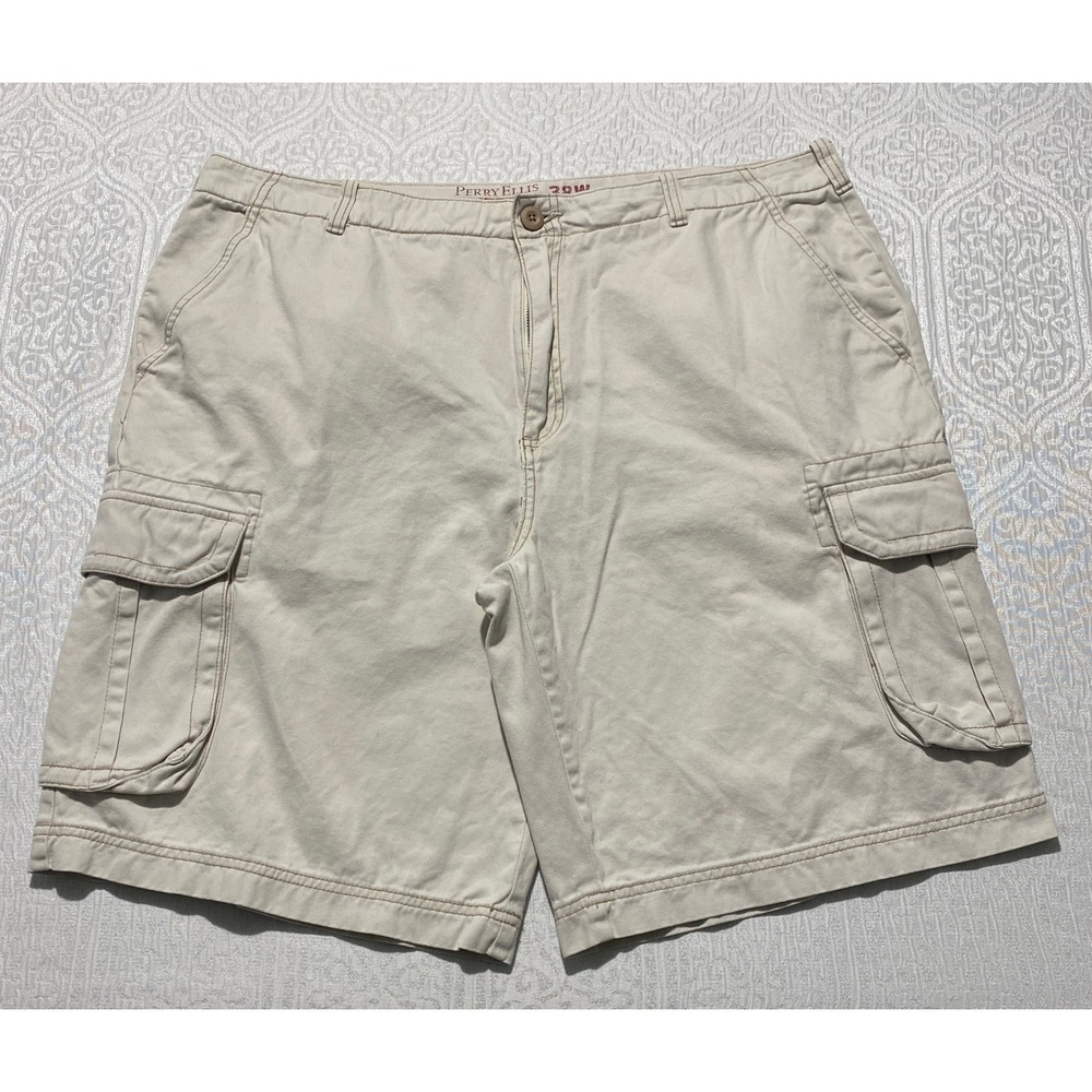 Perry Ellis America Mens 38 W Khaki Cotton Twill Cargo Shorts Beige
